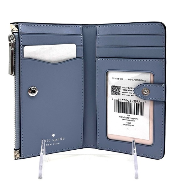 Kate Spade Leila Small Slim Bifold Wallet Snakeskin Blue (NWT) - Picture 9 of 10